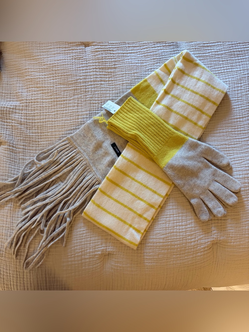 J.Crew Scarf and Glove Set in Yellow and Gray - Cashmere and Wool Combo - NWT!